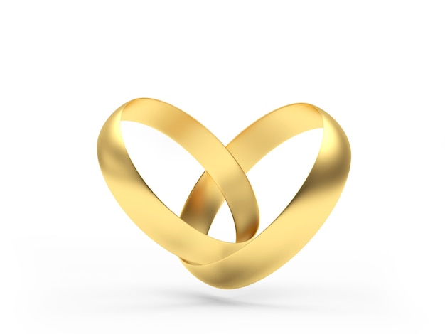 Twee gouden ringen verbonden in de vorm van een hart