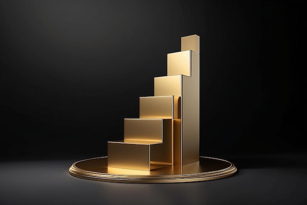 Twee gouden trappen voetstuk geïsoleerd op de zwarte achtergrond 3D illustratie