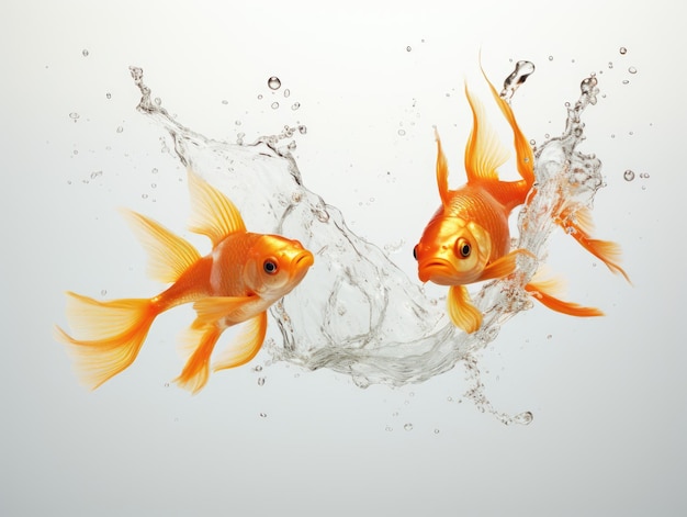 Twee goudvissen die in elkaar springen.