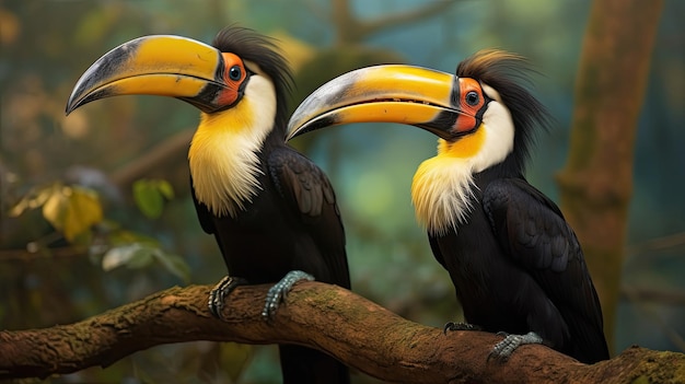 Foto twee grote hoornbill coraciiformes hoornbill vogel generatief ai