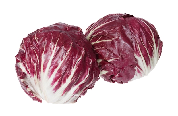 Twee grote Radicchio met contrastkleur op ware grootte