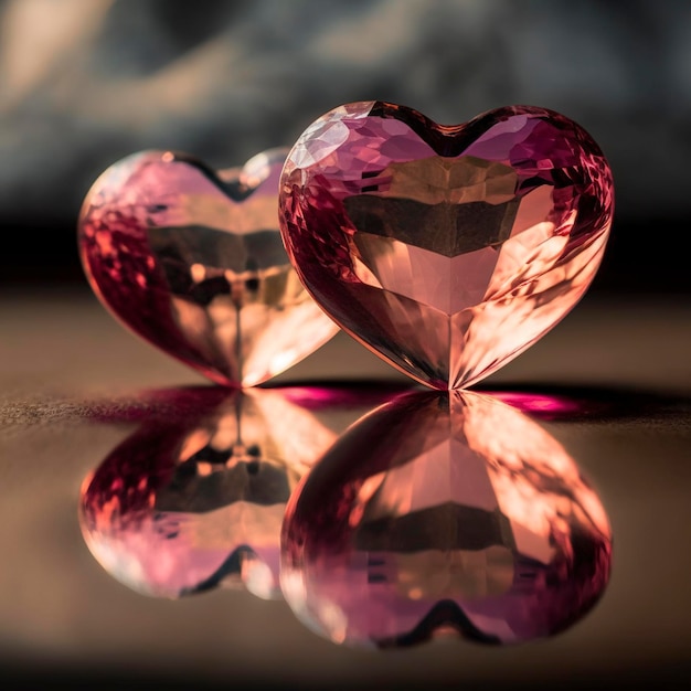 Twee grote roze hartvormige diamanten