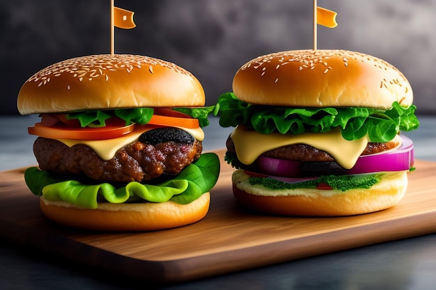 Twee hamburgers met een vlag erop