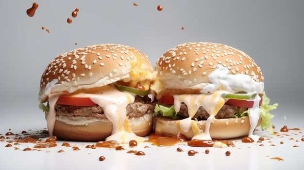 Foto twee hamburgers met het woord burger erop