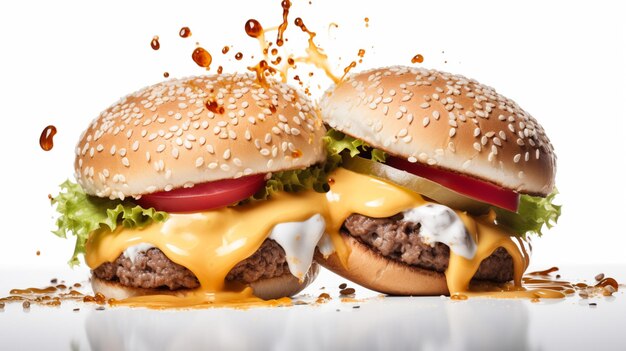 Foto twee hamburgers met het woord kaas erop