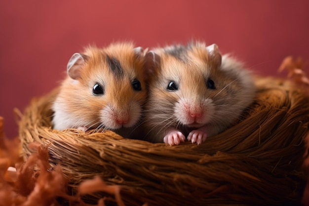 Twee hamsters in een nest