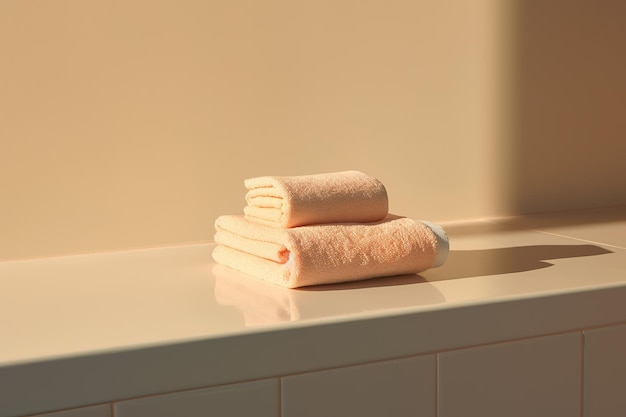 Twee handdoeken op een badkamerteller in minimalistische stijl