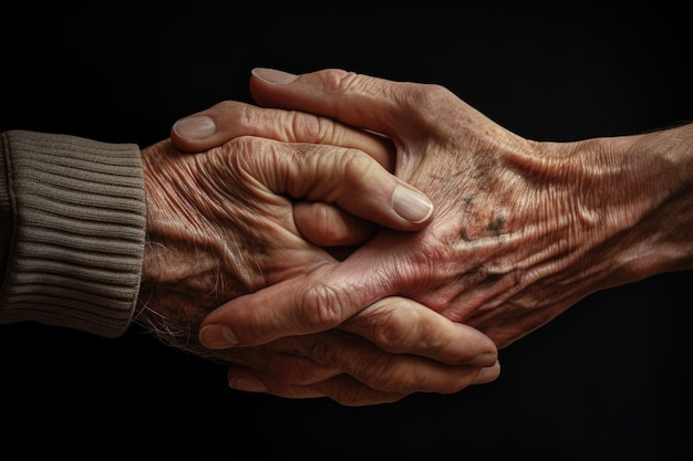 Twee handen die een oudere persoon vasthouden