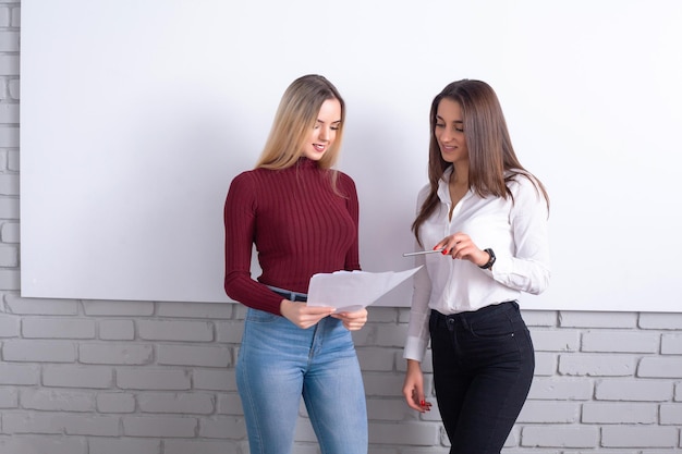 Twee hardwerkende jonge vrouwelijke ondernemers die samenwerken