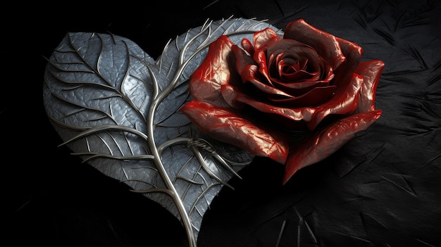 Twee harten en een roos in de stijl van dramatische diagonalen Generatieve ai