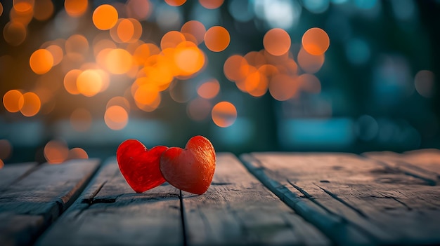 Foto twee harten op houten achtergrond gelukkige valentijnsdag banner