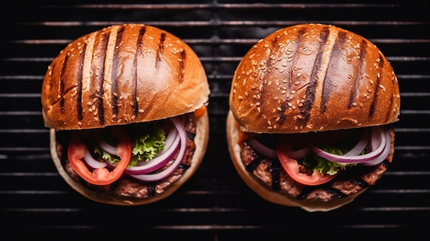 Foto twee helften burger gegrild op de grill