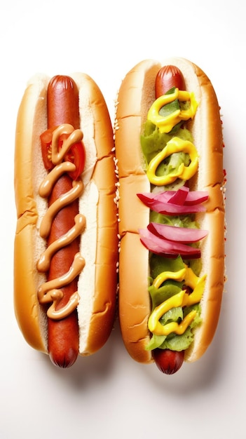 Twee hotdogs met mosterdketchup en geniet van generatieve AI