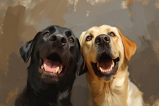 Twee humoristische en overdreven Labradors karikaturen leuke draai op huisdieren portretten