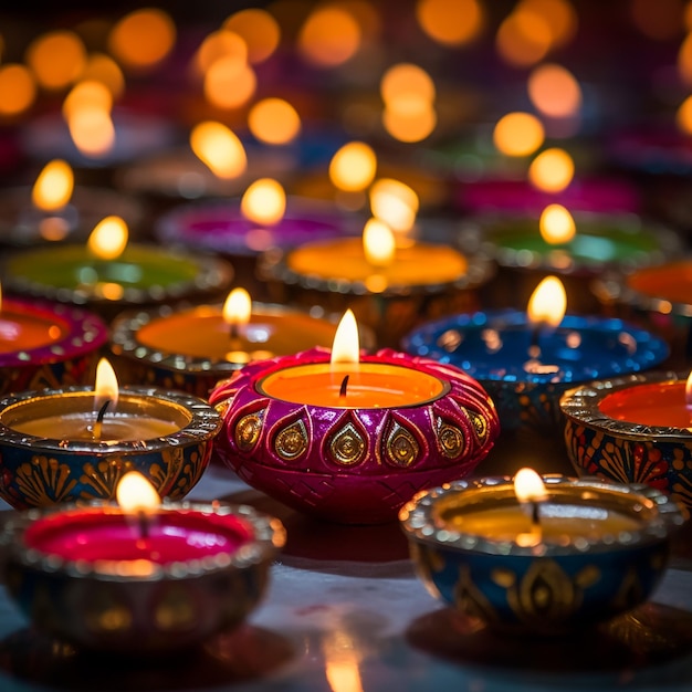 Twee Indiase vrouwen steken diya's aan ter gelegenheid van Diwali, ook wel bekend als het Festival of Lights Decora