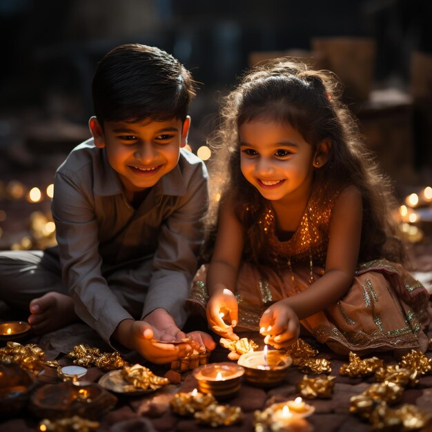 Twee Indiase vrouwen steken diya's aan ter gelegenheid van Diwali, ook wel bekend als het Festival of Lights Decora