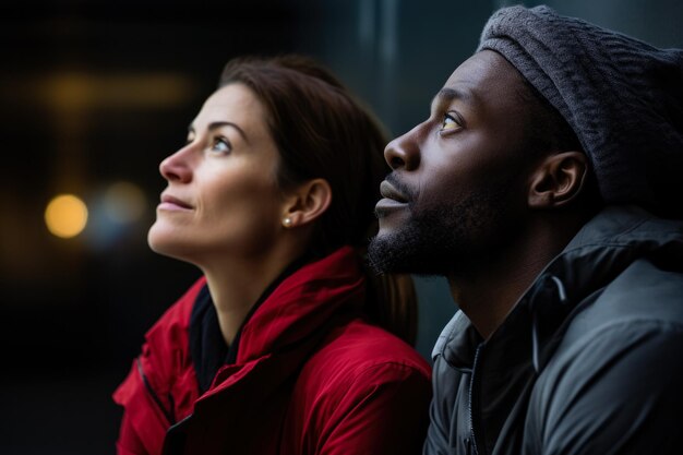 Foto twee individuen in de nabijheid naast elkaar overwegen