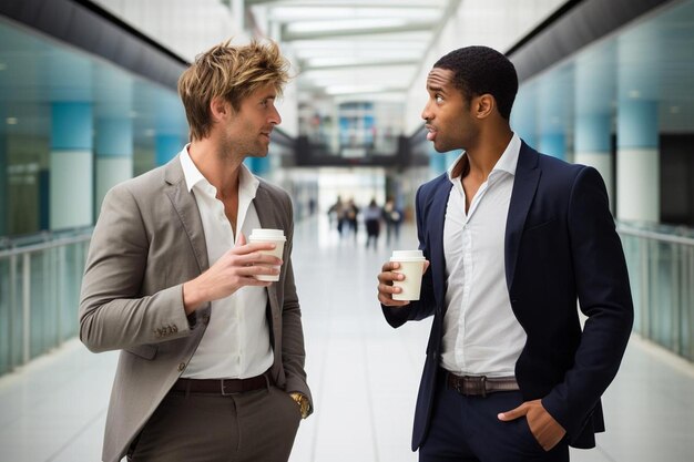 Twee jonge collega's hebben een serieuze discussie.