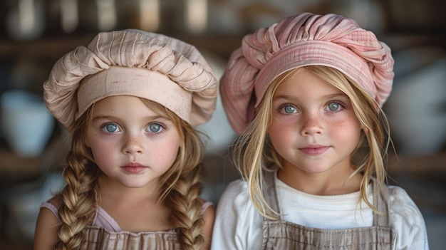 Foto twee jonge meisjes in bonnetten