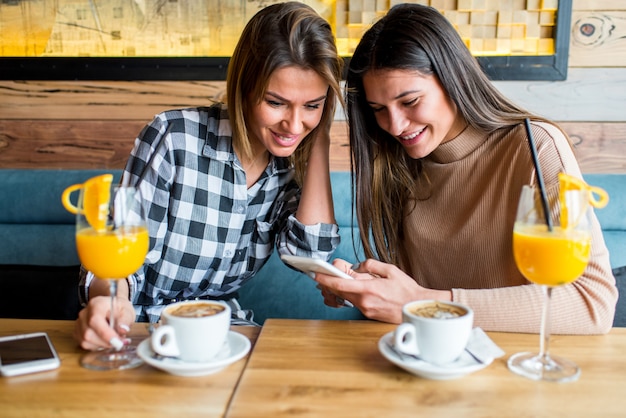 Twee jonge vrouwelijke vrienden die in koffie zitten