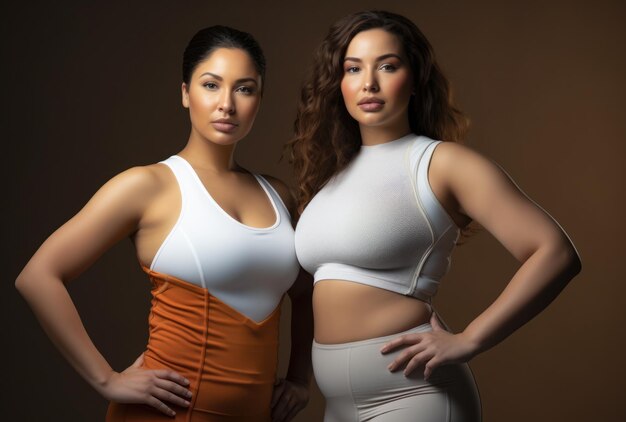 Twee jonge vrouwen staan samen in fitnesskleding