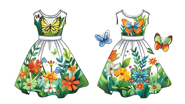 Foto twee jurken met vlinders en een vlinder erop