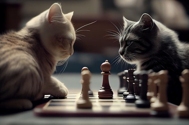 Twee katten spelen chessgenerative ai