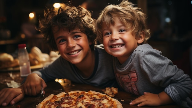 Twee kinderen die pizza etengeneratieve ai