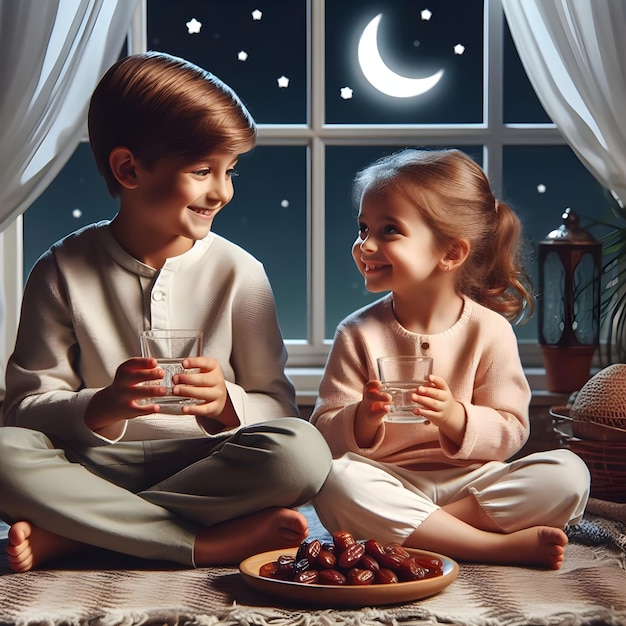 Twee kinderen genieten van de maand Ramadan.