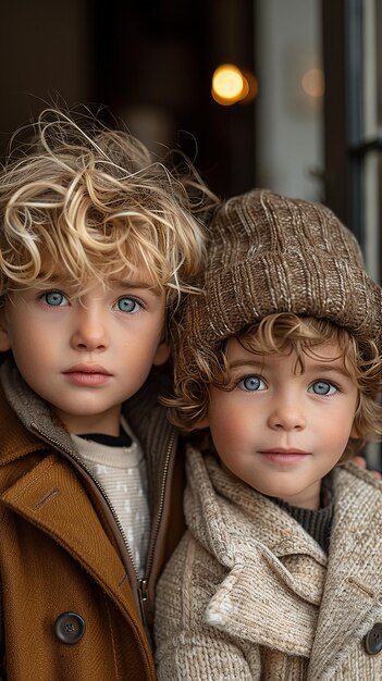 Foto twee kinderen poseren voor een foto met hun ogen open