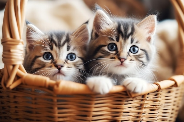 Twee kittens in een mand AI generatief