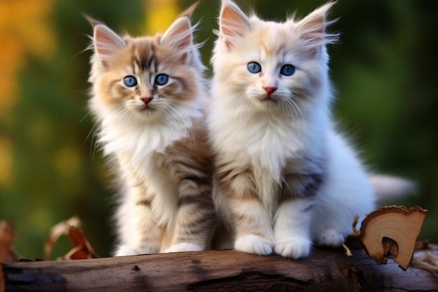 Twee kittens zitten naast elke andere deur.