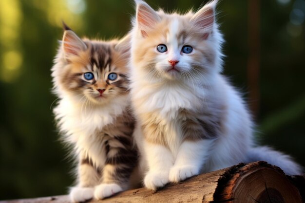 Twee kittens zitten naast elke andere deur.