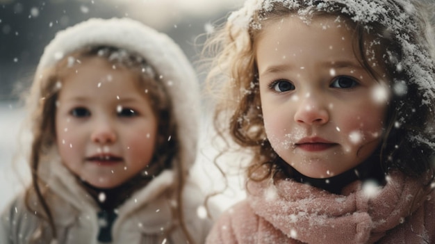 Foto twee kleine meisjes in de sneeuw