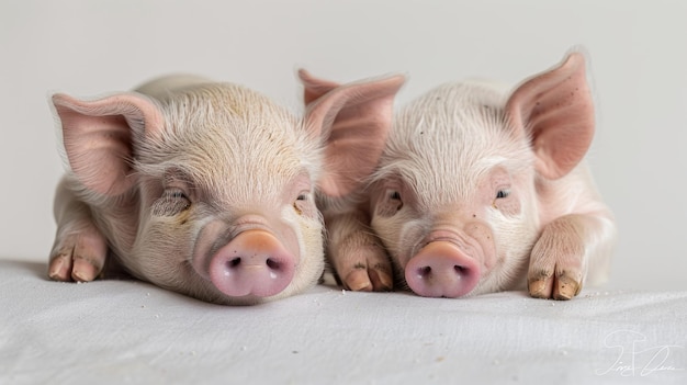 Foto twee kleine varkens op een geïsoleerde witte achtergrond