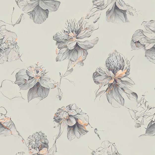 Twee kleuren vintage Lineart bloemmotief. Generatieve AI