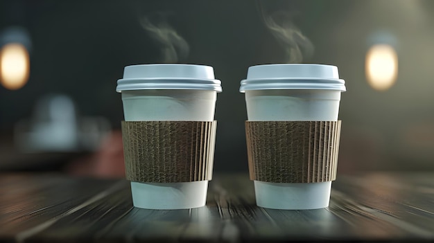 Twee koffiebekers staan naast elkaar en beloven warmte.