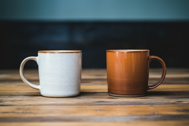 Twee koffiemokken naast elkaar op een tafel