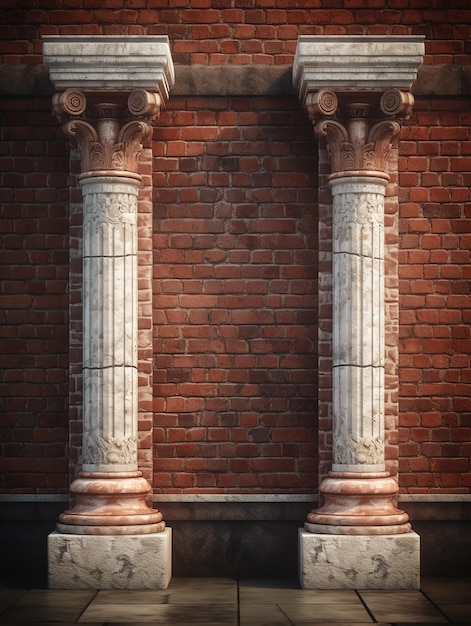 Twee kolommen op een bakstenen muur
