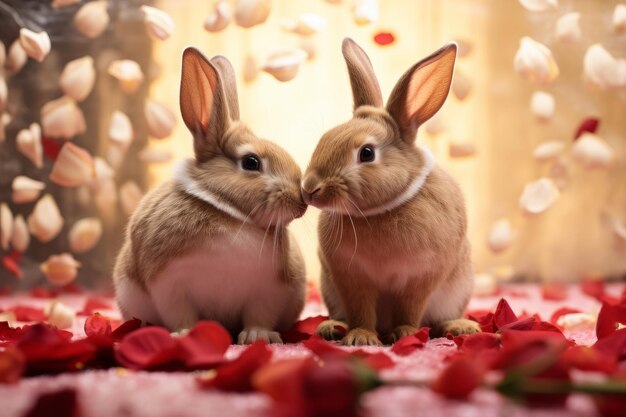 Foto twee konijnen nosetonose romantisch concept