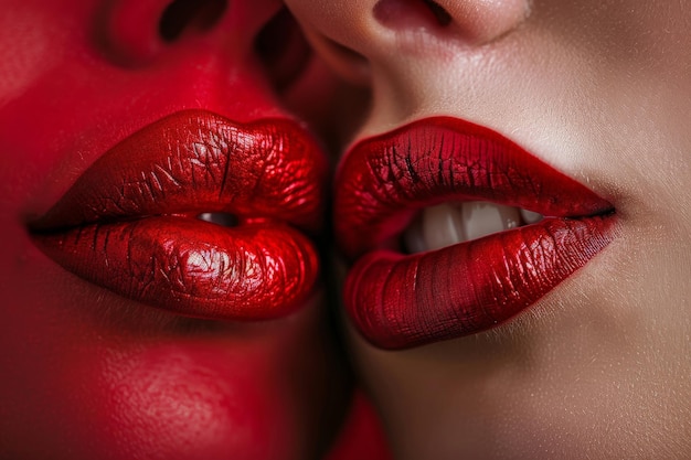 Twee lippen die elkaar kussen Close Up foto