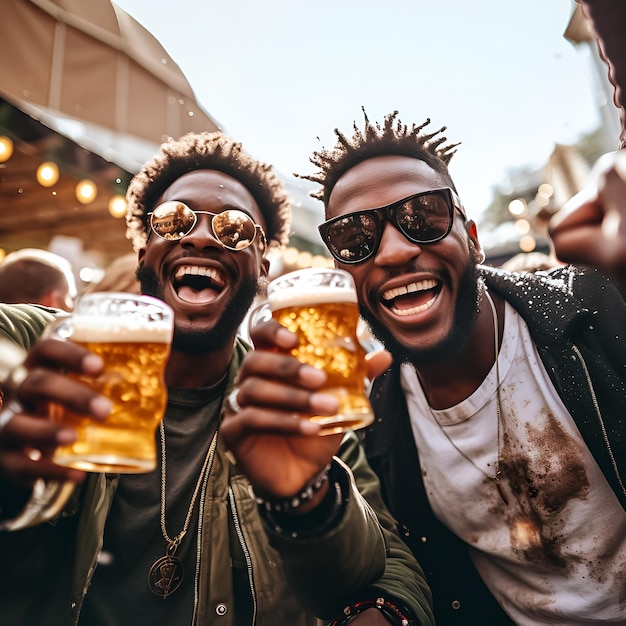 twee mannen die bierglazen vasthouden waarop "cool" staat.