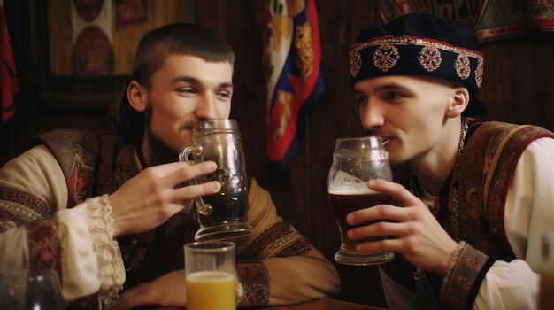 Twee mannen drinken bier in een bar