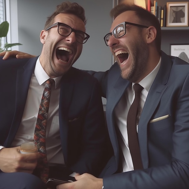 Foto twee mannen met een bril, een met een stropdas waarop staat: 
