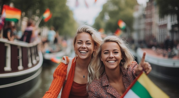 Foto twee meisjes op een boot in amsterdam.