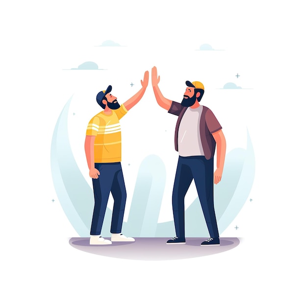 Foto twee mensen die elkaar een high-five geven vector illustratie in cartoon stijl