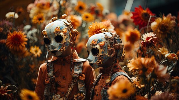 twee mensen die maskers dragen die dood op hen zeggen