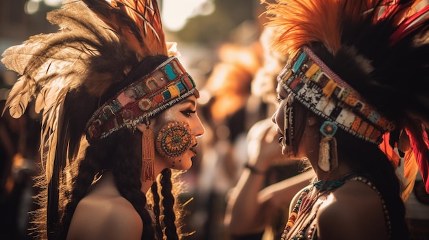 Twee mensen in traditionele Indiase kostuums staan in een menigte.