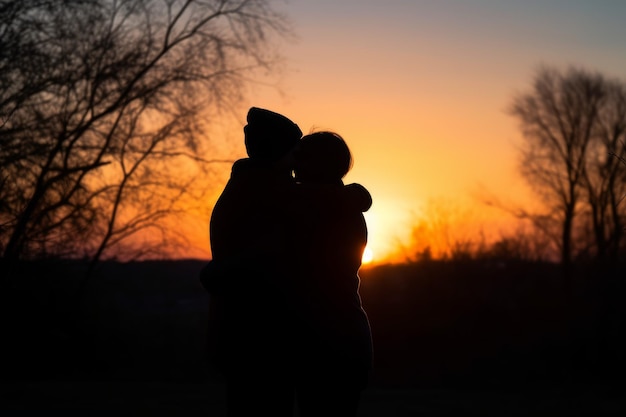 Twee mensen knuffelen bij zonsondergang Genereer Ai