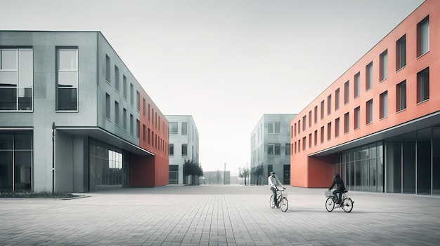 Twee mensen op fietsen voor een gebouw